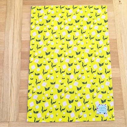 Organic Cotton Tea Towel - First Flowers Sunshine Yellow for wholesale by Nicky Web Designs
