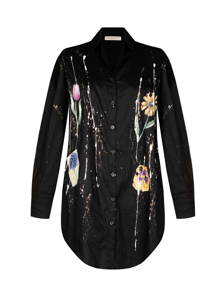 Håndmalet dameskjorte med applikationer og broderi for engroshandel hos apiedinudinelparco