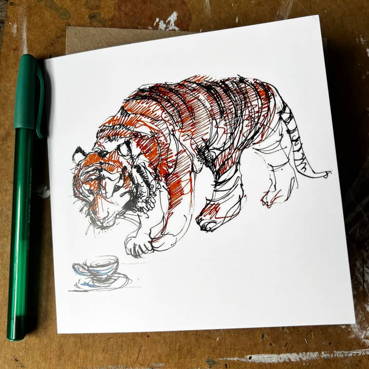 CreativeWithLine - Wholesale Everyday Greeting Card - The Tiger Who came For a Cup of Tea1