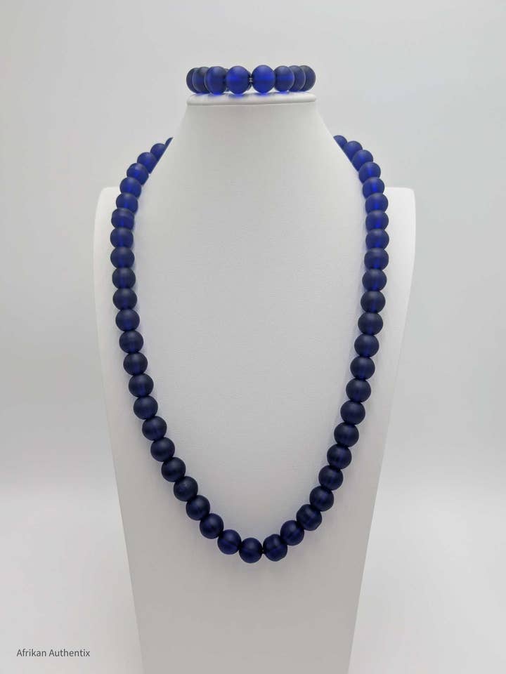 Blått onyxpärlor halsband armband set handgjorda herrsmycken för wholesale av Afrikan Authentix