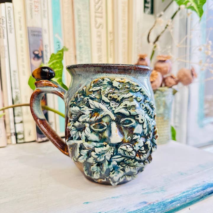 Carys Martin Ceramics - Wholesale Coffee Mug - Green Man Aventurine Crystal Mug