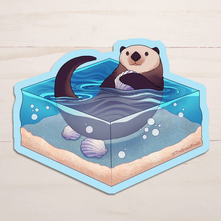 Sea Otter Cube Sticker || Waterproof Vinyl for wholesale by The Snow Finch