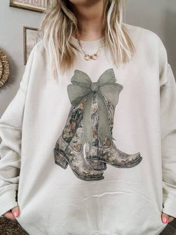 The Walking A - Wholesale Graphic Sweatshirt - Women's - THE CAMO COQUETTE BOOTS1