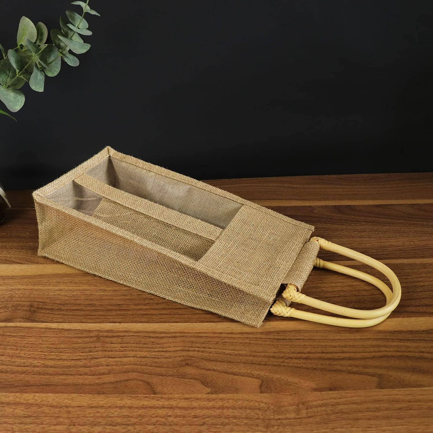 Alo Organic International - Wholesale Wine Gift Bag - Jute Wine Bottle Bag with Wooden D Handles Double Bottle.4