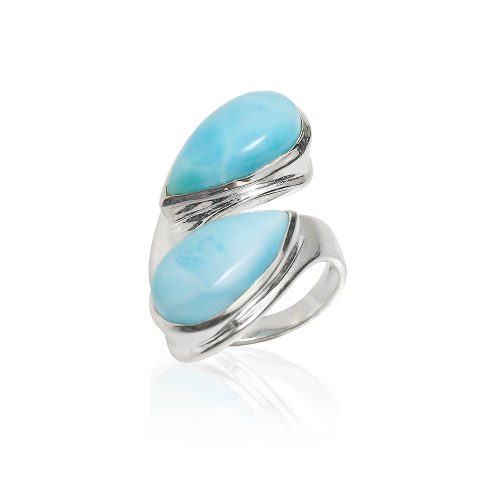 Tiramisu – Großhandel Verlobungsringe – 925er Sterlingsilber Ring mit natürlichem Larimar, verstellbare Größe