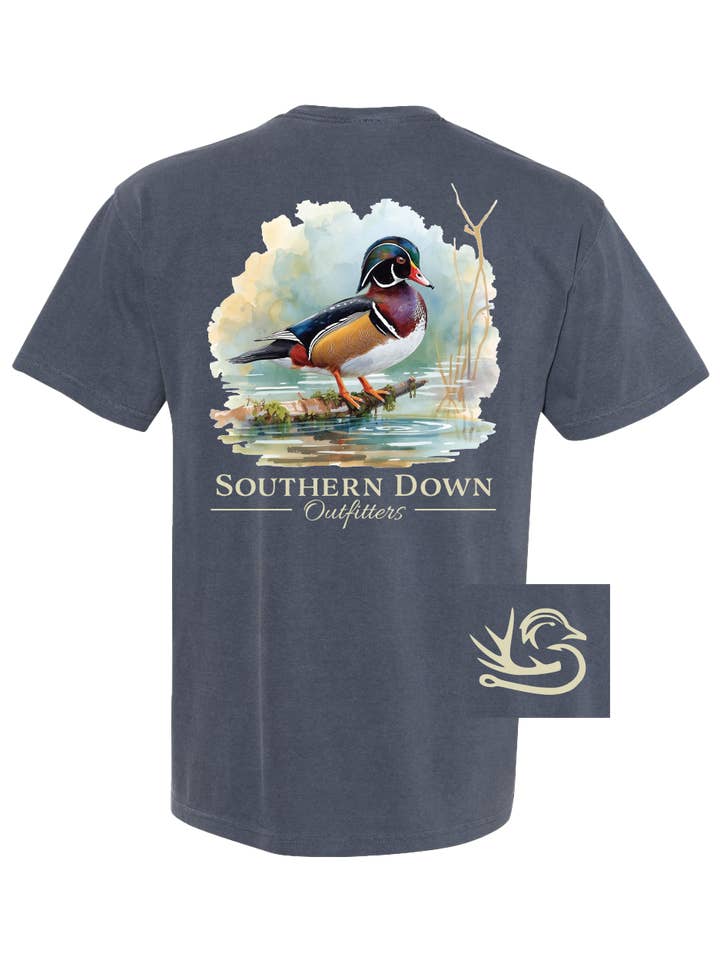 Wood Duck On Branch Tee for wholesale by Southern Down Outfitters