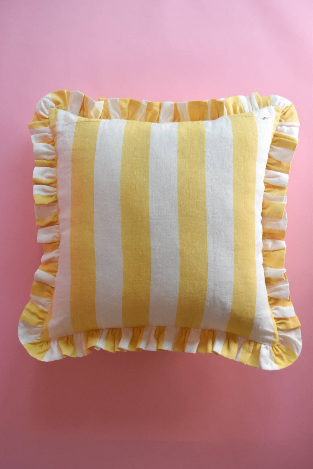 Katel Home - Wholesale Throw/Decorative Pillow - Augusta Yellow Striped Ruffle Pillow1