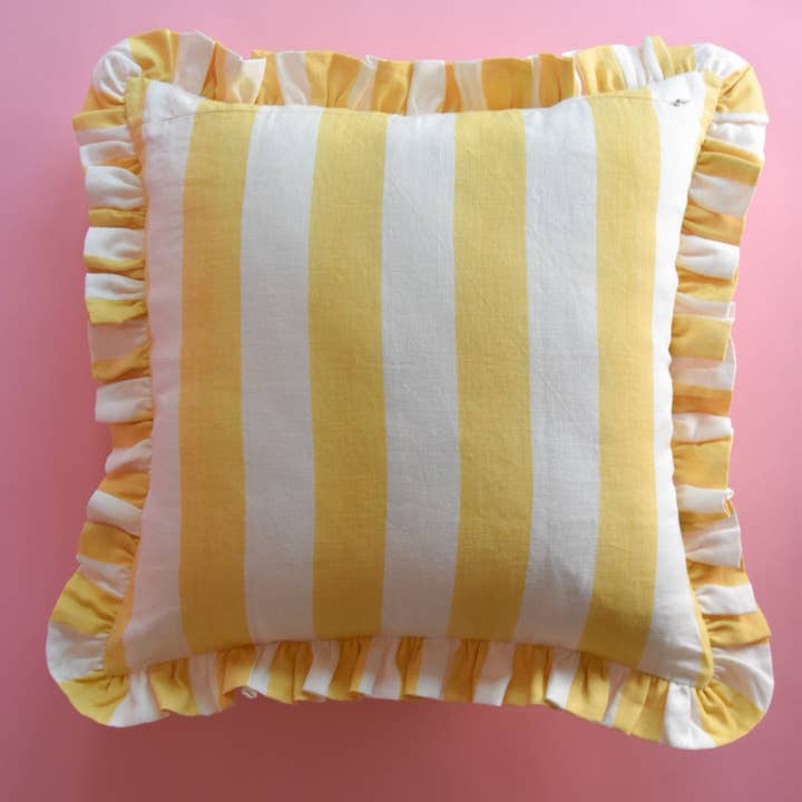 Katel Home - Wholesale Throw/Decorative Pillow - Augusta Yellow Striped Ruffle Pillow1