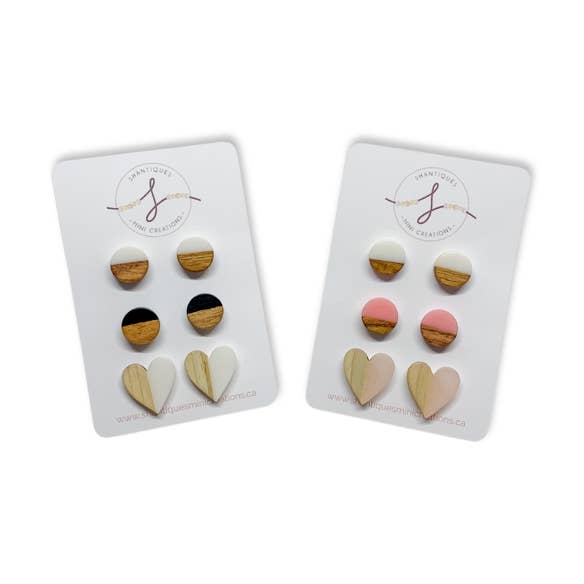 Shantiques Mini Creations - Wholesale Jewelry Set - Trio Earrings - wood grain0