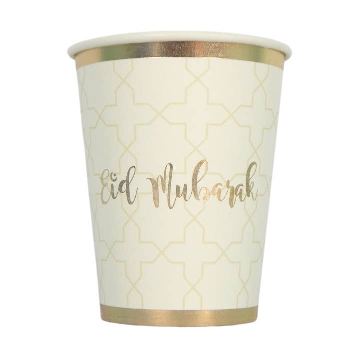 Coupes Eid Moubarak (pak de 10) - Crème et or pour la vente par Peacock Supplies