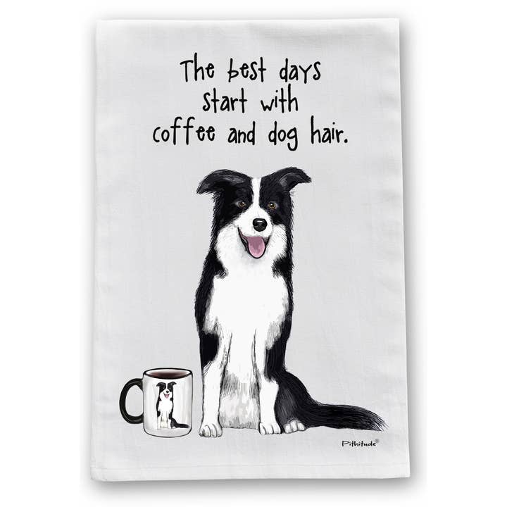 Coffee Dog Hair Border Collie Dish Towel for wholesale by Pithitude