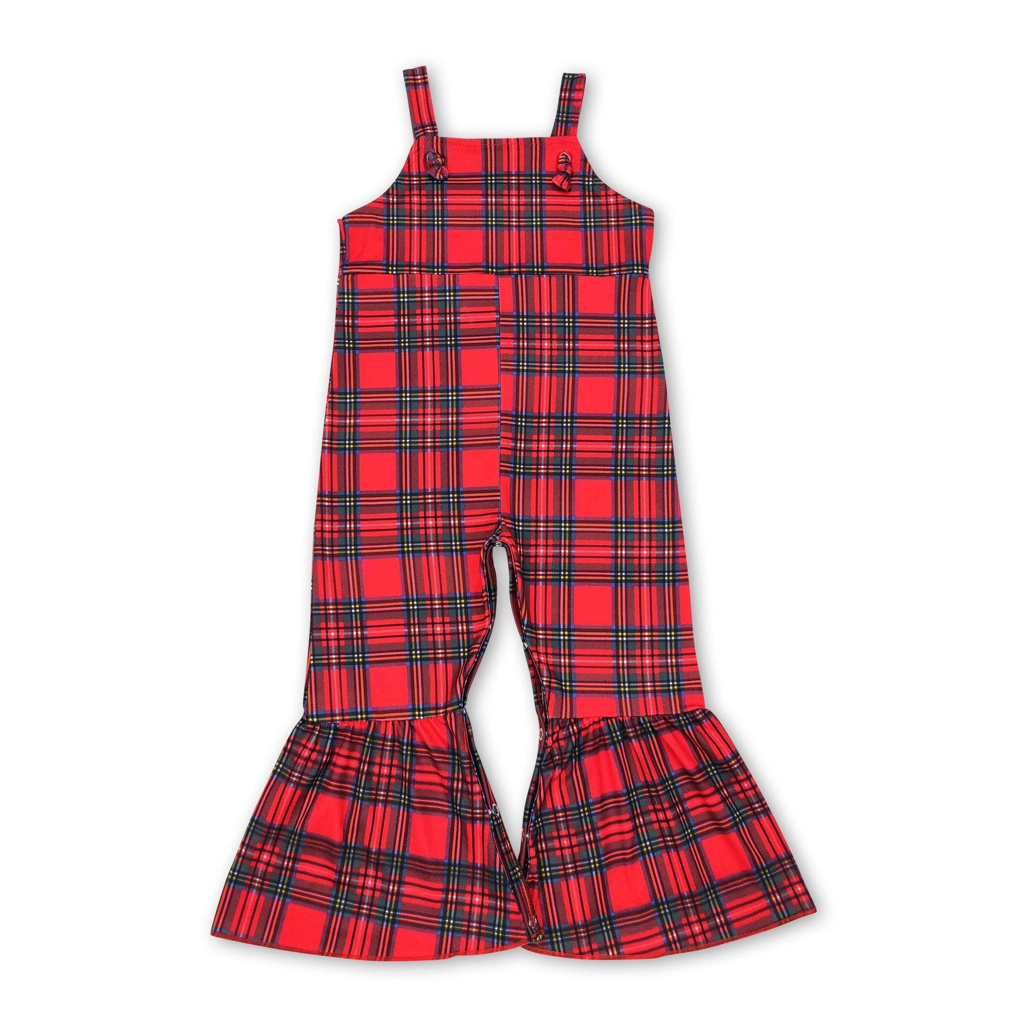 Yawoo Garments - Wholesale Jumpsuit - Kids - Red green plaid baby girls Christmas bell bottom jumpsuit0