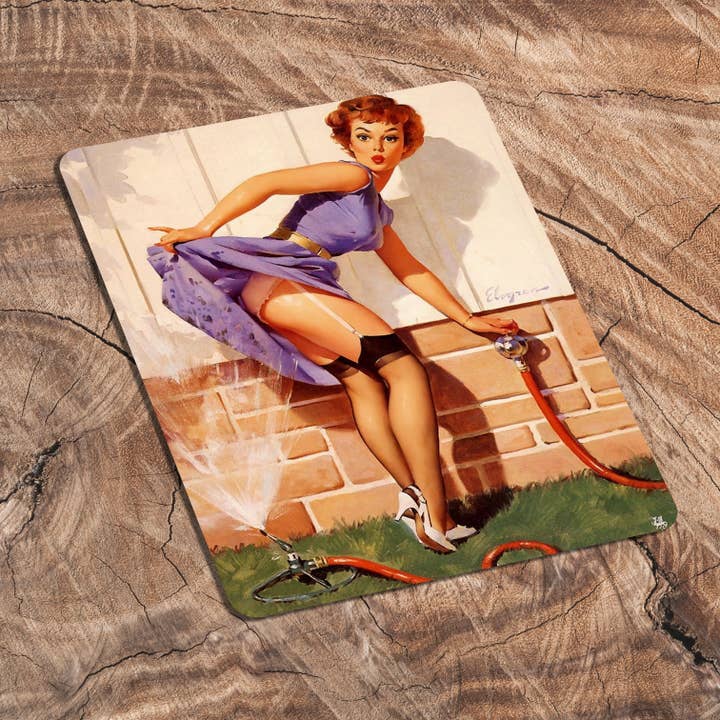 The British Metal Signs Company – wholesale Sign – Pin Up Girl In Garden and Hose Metal Sign