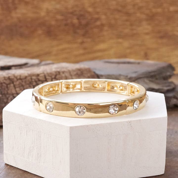 PennyLine inc - Wholesale Bangle Bracelet - Eternity Stretchy Stackable Bangle Gold Tone Clear Crystals