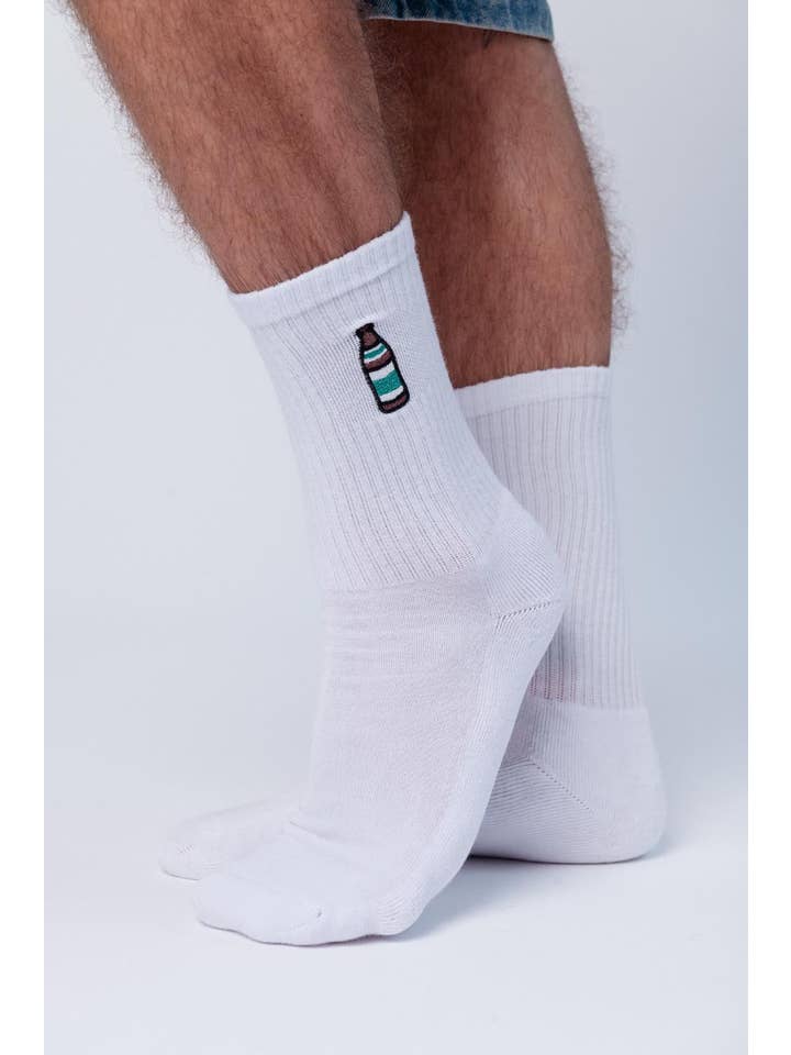 white Light | Embroidered organic cotton socks for wholesale on Faire9