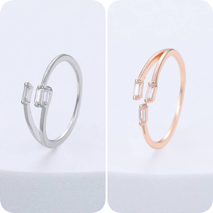 Décalé Open Ring with Zirconia Stones R201154S/R for wholesale by Gracee Jewellery