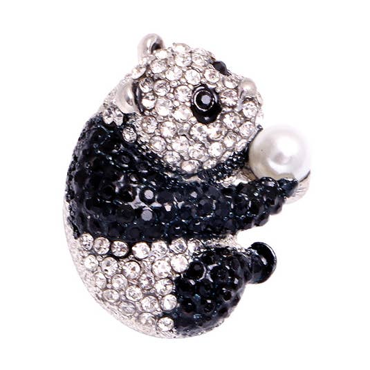 Cute Panda Full Diamond Pin, Alloy Animal Brooch for wholesale by Tourtiwi