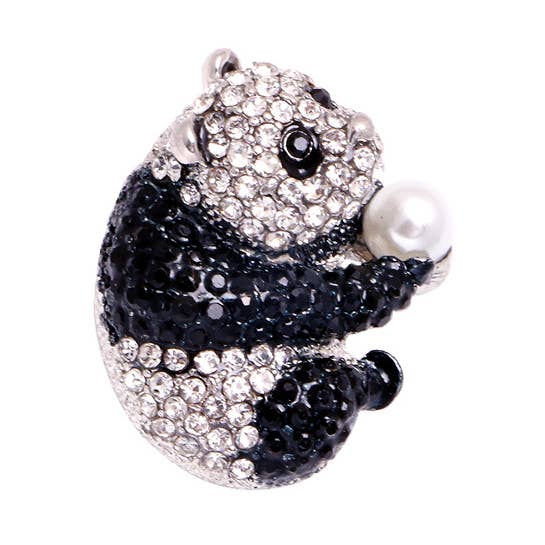 Cute Panda Full Diamond Pin, Alloy Animal Brooch for wholesale by Tourtiwi