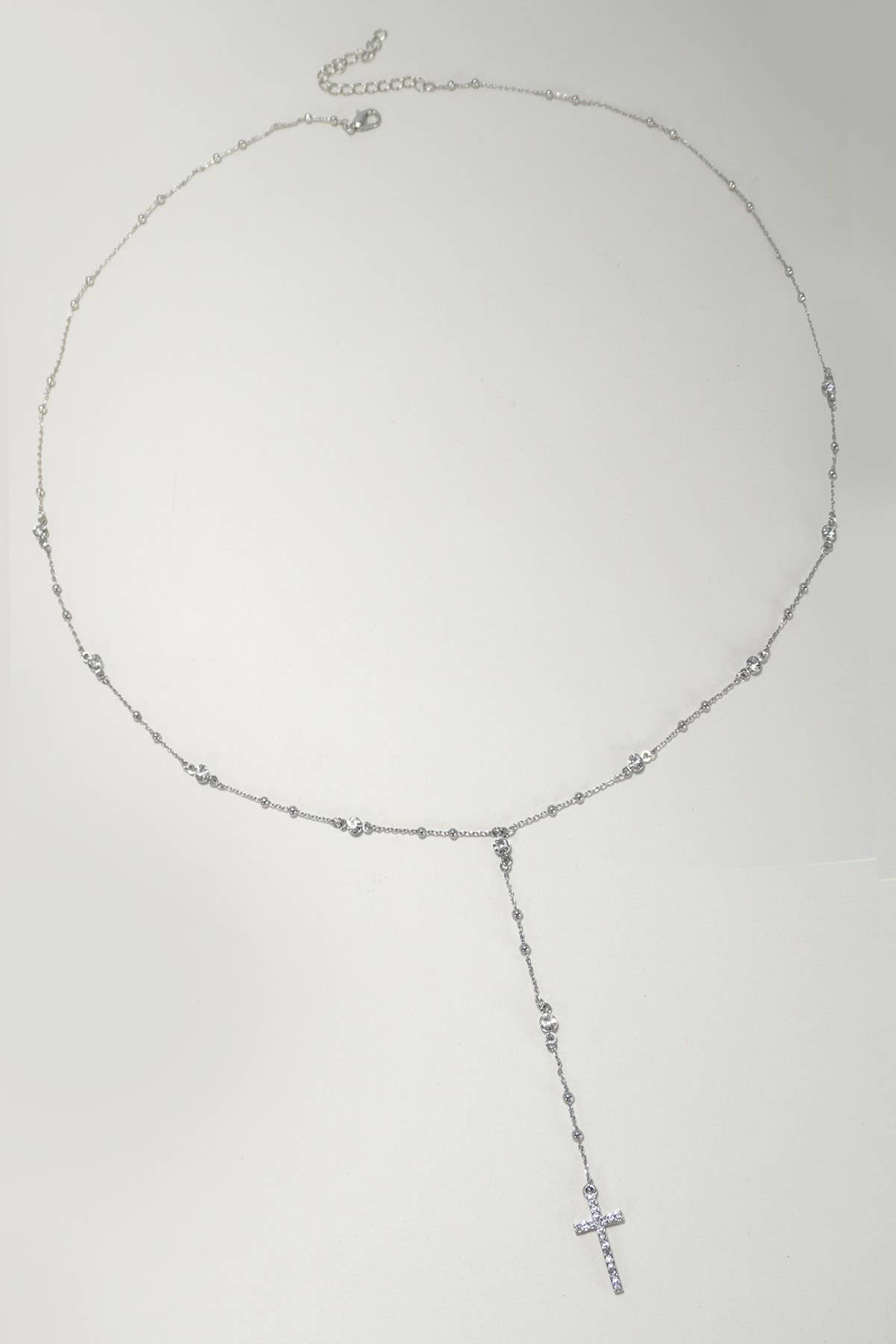 Silver BOHO Y NECK RHINESTONE STATION CROSS NECKLACE | 80N1076 for wholesale on Faire2