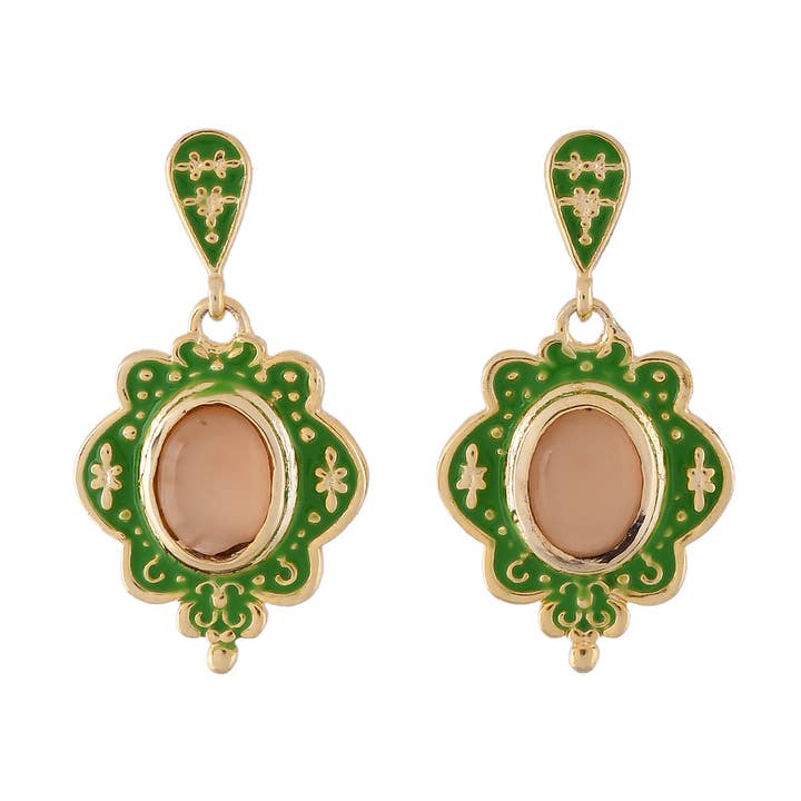 Pendiente de esmalte chapado en oro con piedra lunar, accesorio para mujer, joyería. para venta al por mayor de Misteerious Seed