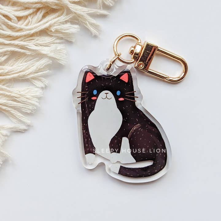 Black Tuxedo Cat Keychain for wholesale by Sleepy House Lion