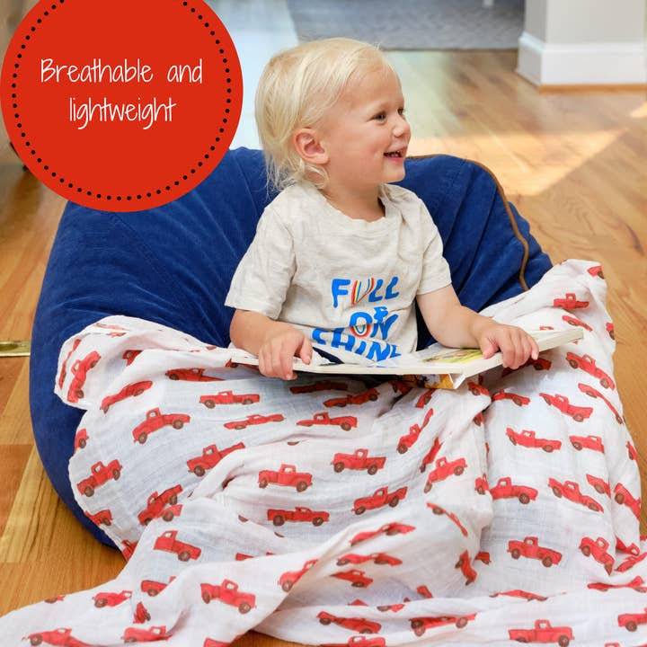 LollyBanks - Wholesale Swaddle - Baby - Truckin' On Baby Muslin Swaddle Blanket1