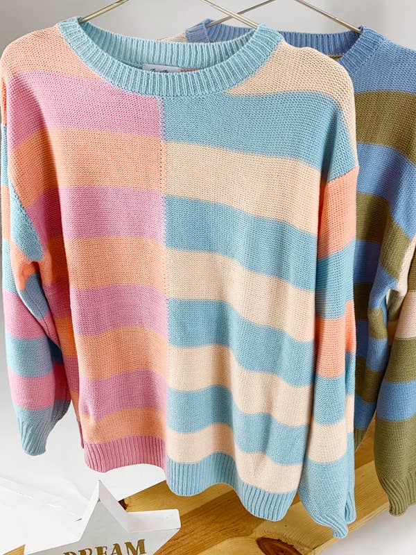 Petal Dew - Wholesale Knit Sweater - Women's - Color block Stripe pullover sweater-P901821