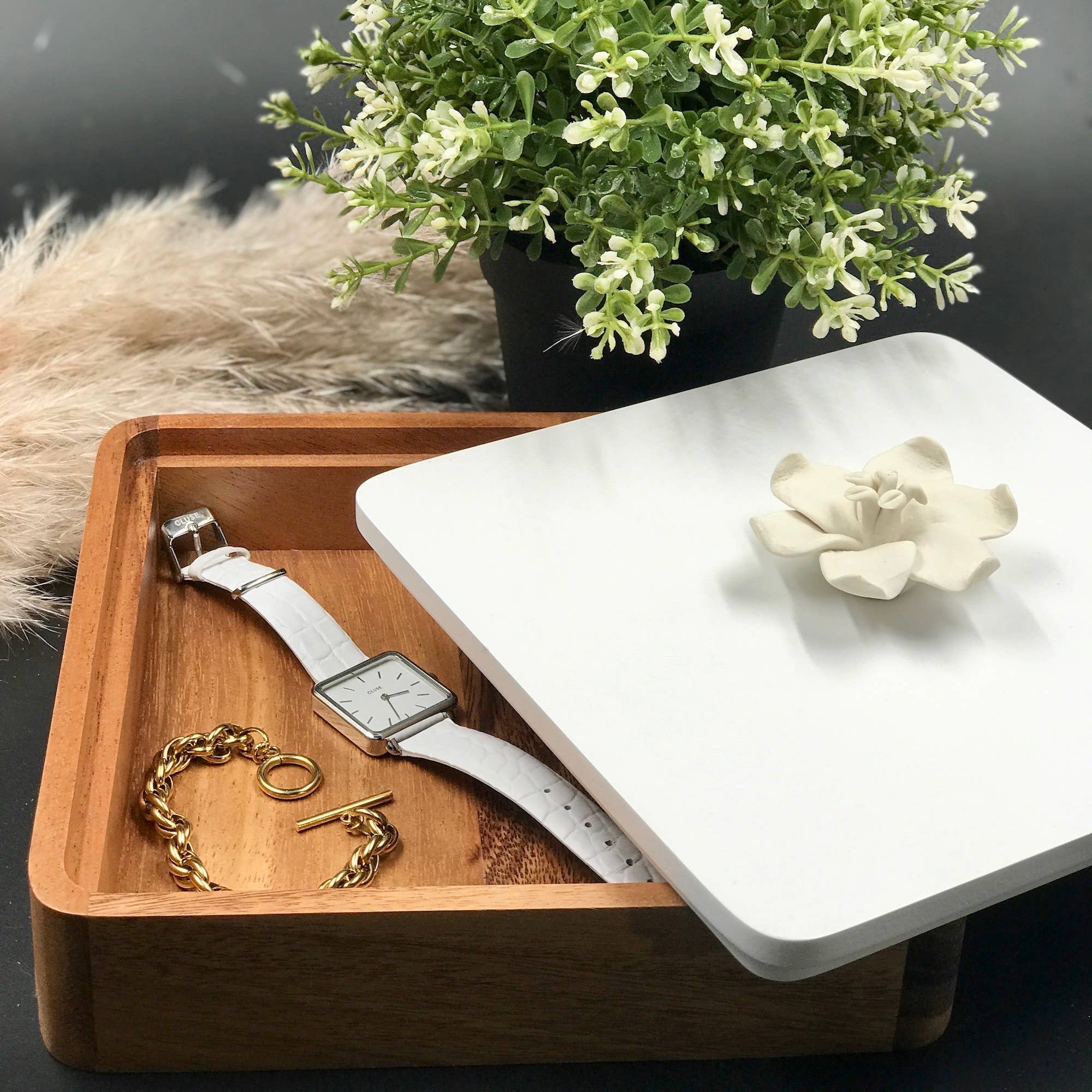 Anoq – wholesale Decorative box – Boîte en bois et porcelaine EPOK avec fleur de jasmin sur le couvercle2