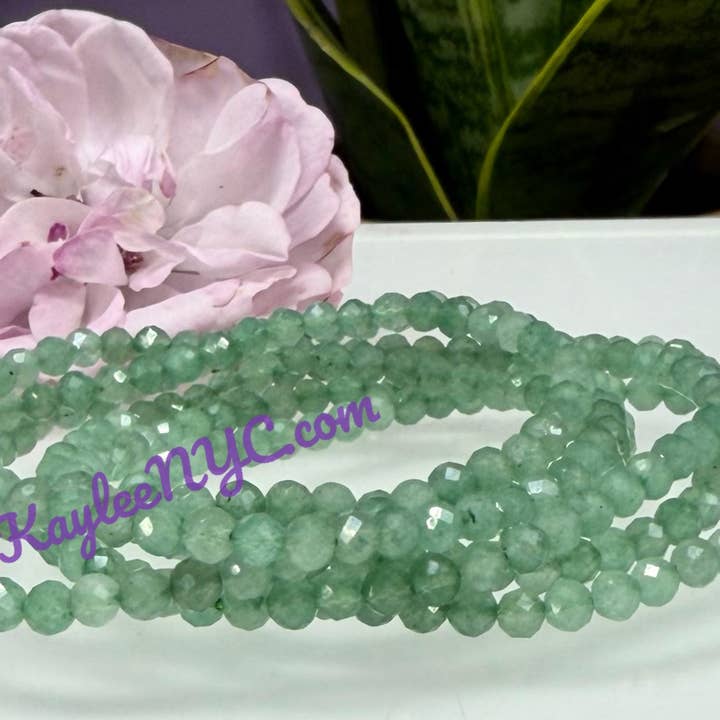 KayleeNYC - Wholesale Beaded Bracelet - Natural 4mm Faceted Aventurine 7.5”Crystal Stretch Bracelet3