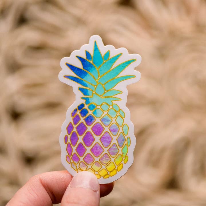 Rainbow Pineapple Vinyl Sticker, 3x1 in for wholesale by Savannah and James Co