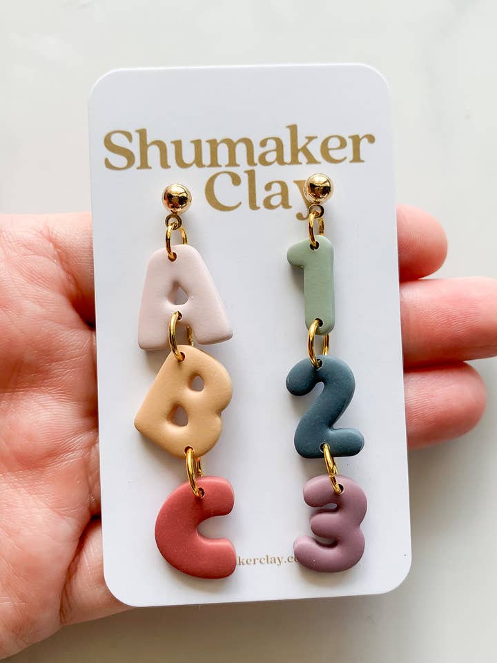 Back to School Earrings/ABCs Polymer Clay Earrings for wholesale by Shumaker Clay