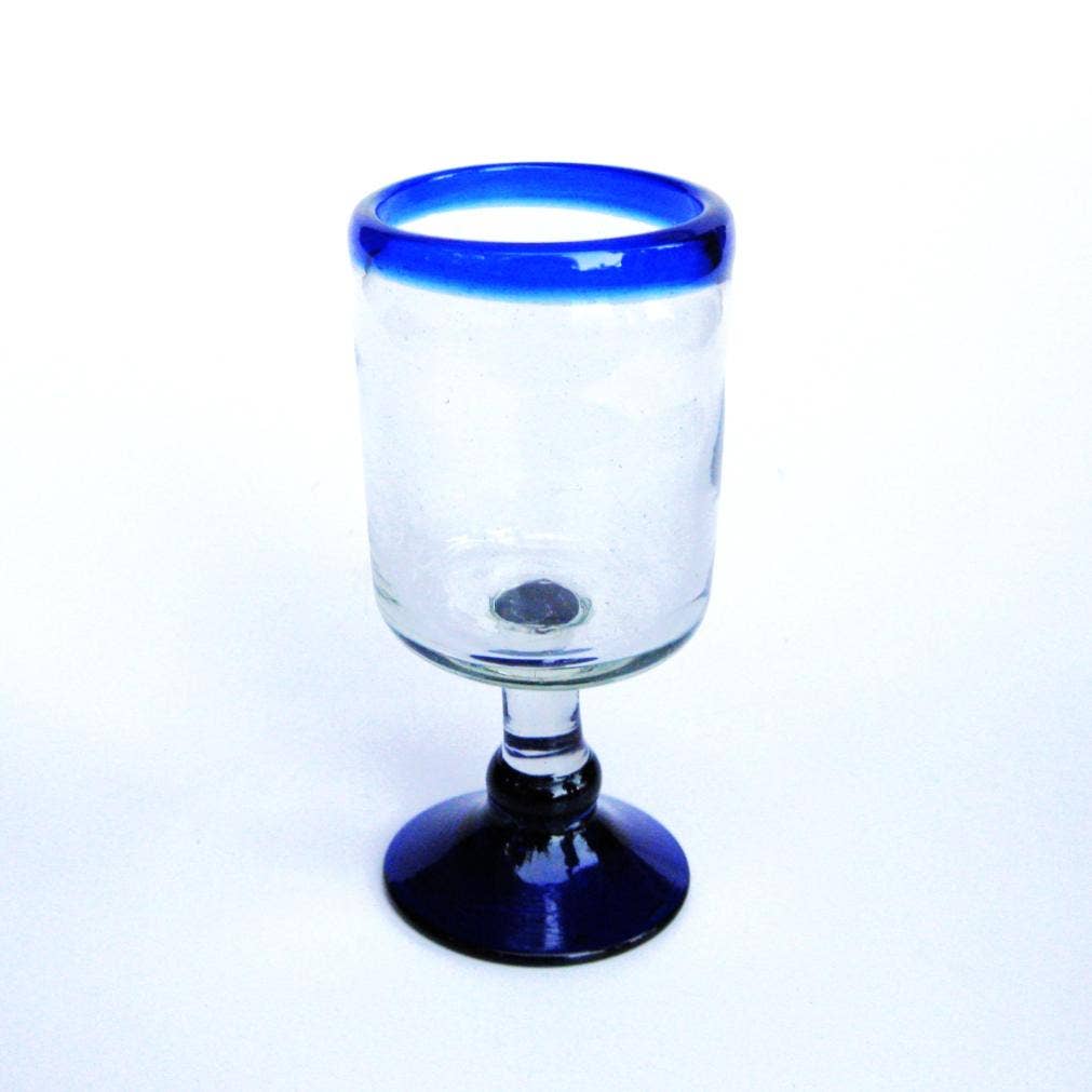 MexHandcraft - Wholesale Wine glass - Mexican Recycled Cobalt Blue Rim 8 oz Small Wine Goblets
