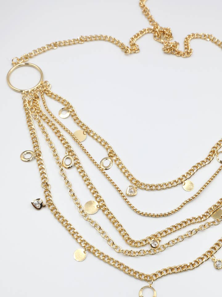 Gold Multilayer Drop Charm Belly Chain Belt - Cleo for wholesale by Femme Luxe