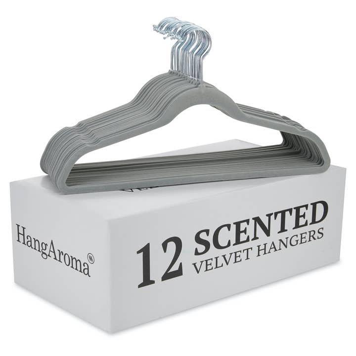 HangAroma - Wholesale Clothes Hangers - Premium Non-slip Scented Velvet Hangers - Heavy Duty Clothes Hanger - Ultra Thin Space Saving 360 Degree 12 Pack French Lavender