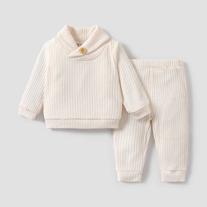 2pcs Baby Girl/Boy Casual Solid Color Set with Lapel for wholesale by PatPat