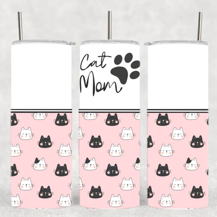 Pink White Black Kitty Face Cat Mom Tumbler for wholesale by The Geek Boutique