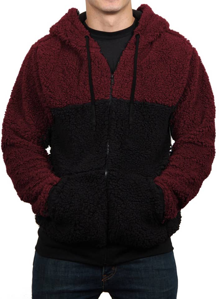 PANELED SHERPA ZIP HOODIE SKU: W2302-0005 for wholesale by Dikotomy