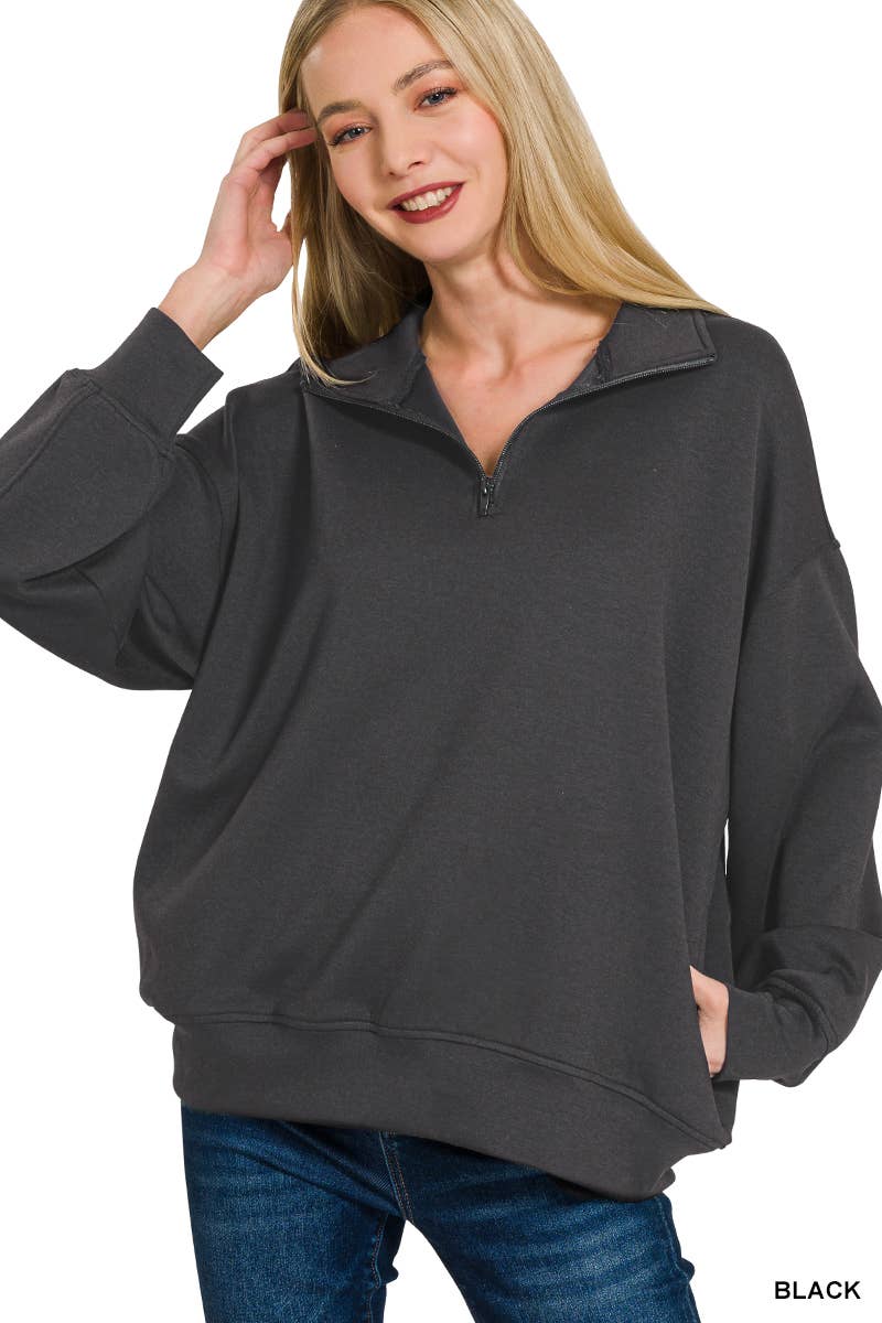42POPS – wholesale Sweatshirt - Dam – , 0925 Scuba Half Zip Pullover med fickor SI-2704120