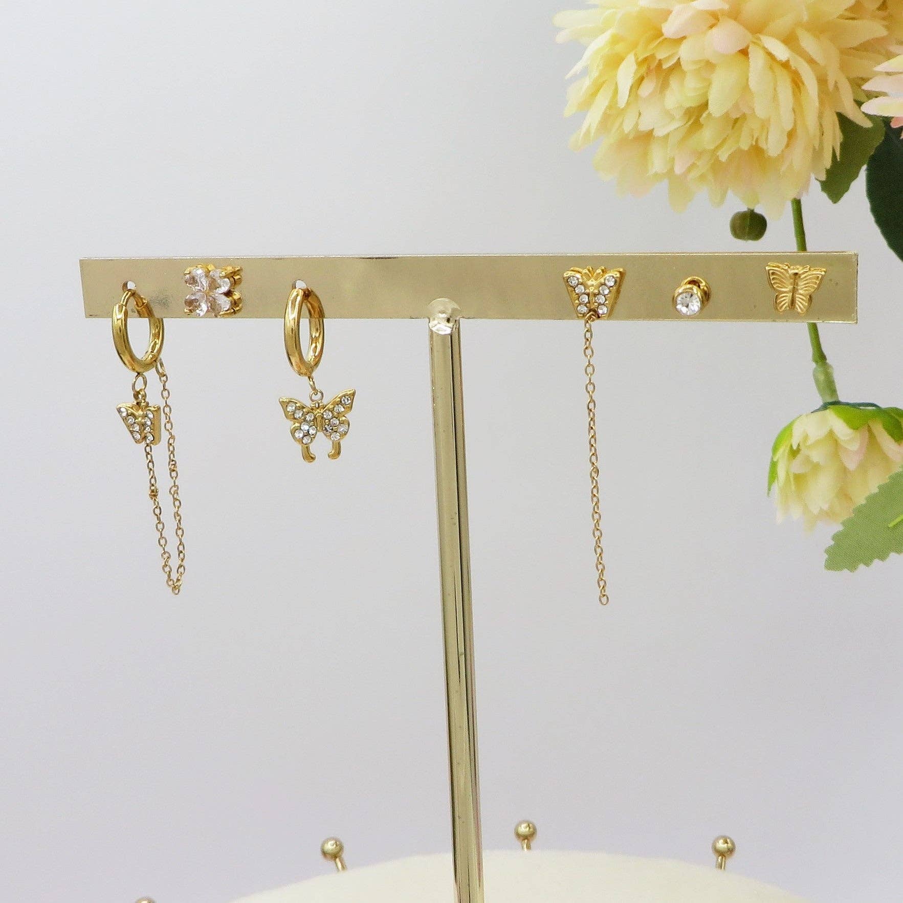 Daemon srls - Wholesale Sieradenset - MARIPOSA SHINE set van 6 oorbellen - roestvrij staal - 6 hangende oorbellen met cubic zirconia1