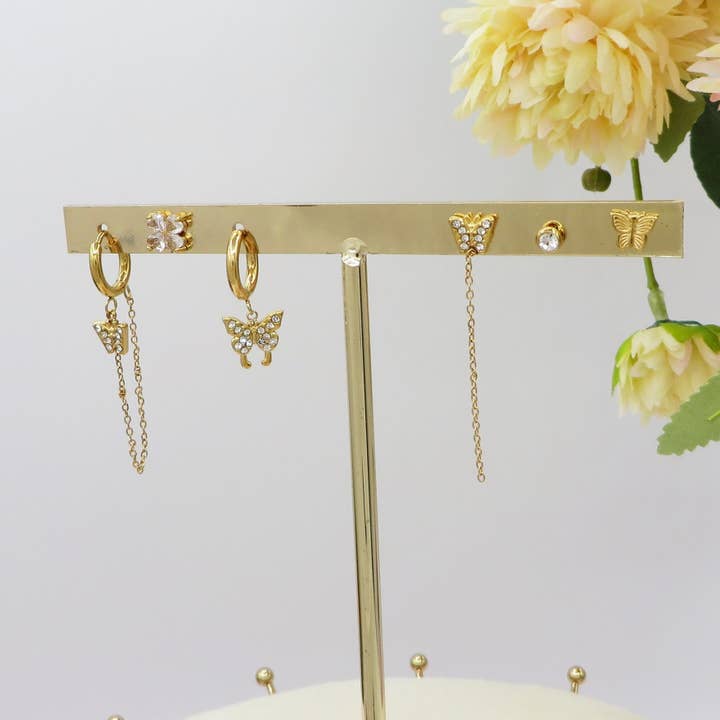 Daemon srls - Wholesale Jewelry Set - MARIPOSA SHINE Set 6 orecchini - ACCIAIO INOSSIDABILE - 6 Orecchini pendenti con cubic zirconia1