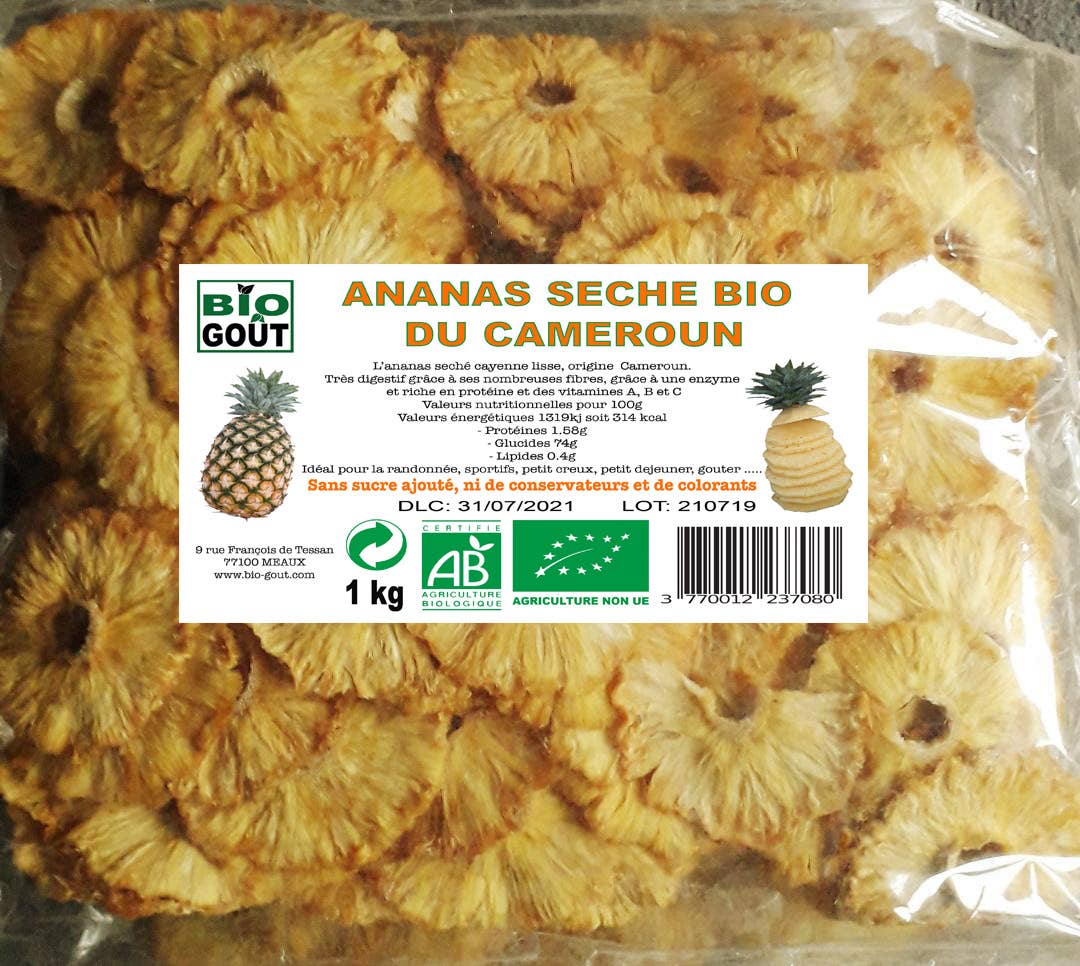 BIOGOUT - Wholesale Dried/Dehydrated Fruit - Organic dried pineapple without added sugar, without preservatives - 1kg1