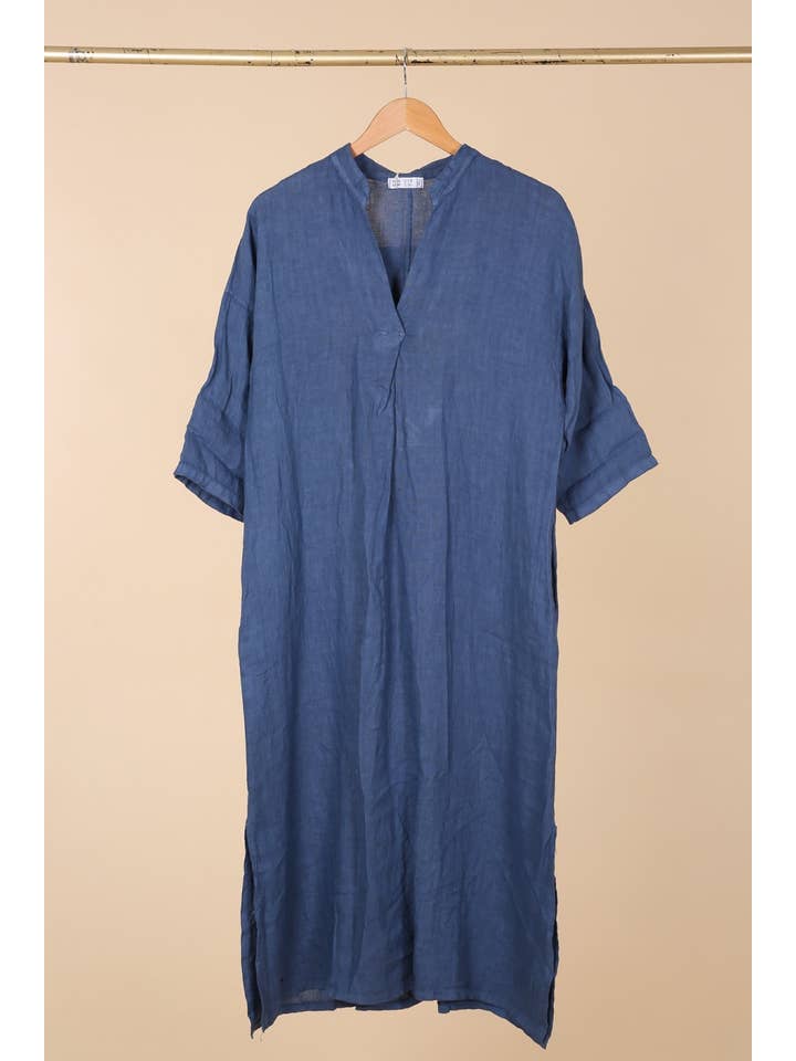 la maison des fibres naturelles – wholesale Klänning - Dam – Lång klänning med tunisisk krage 29340 i 100 % linne22