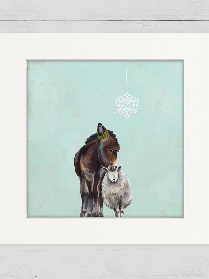 Festive Donkey and Sheep Happy Square for wholesale by Cathy Walters Art