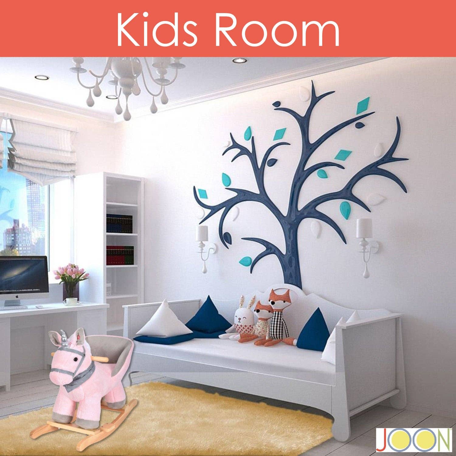 ShopBobbys - Wholesale Rocking Horse - Kids - JOON Luna Ride-On Rocking Horse Unicorn With Sound Effects, Pink-Grey6