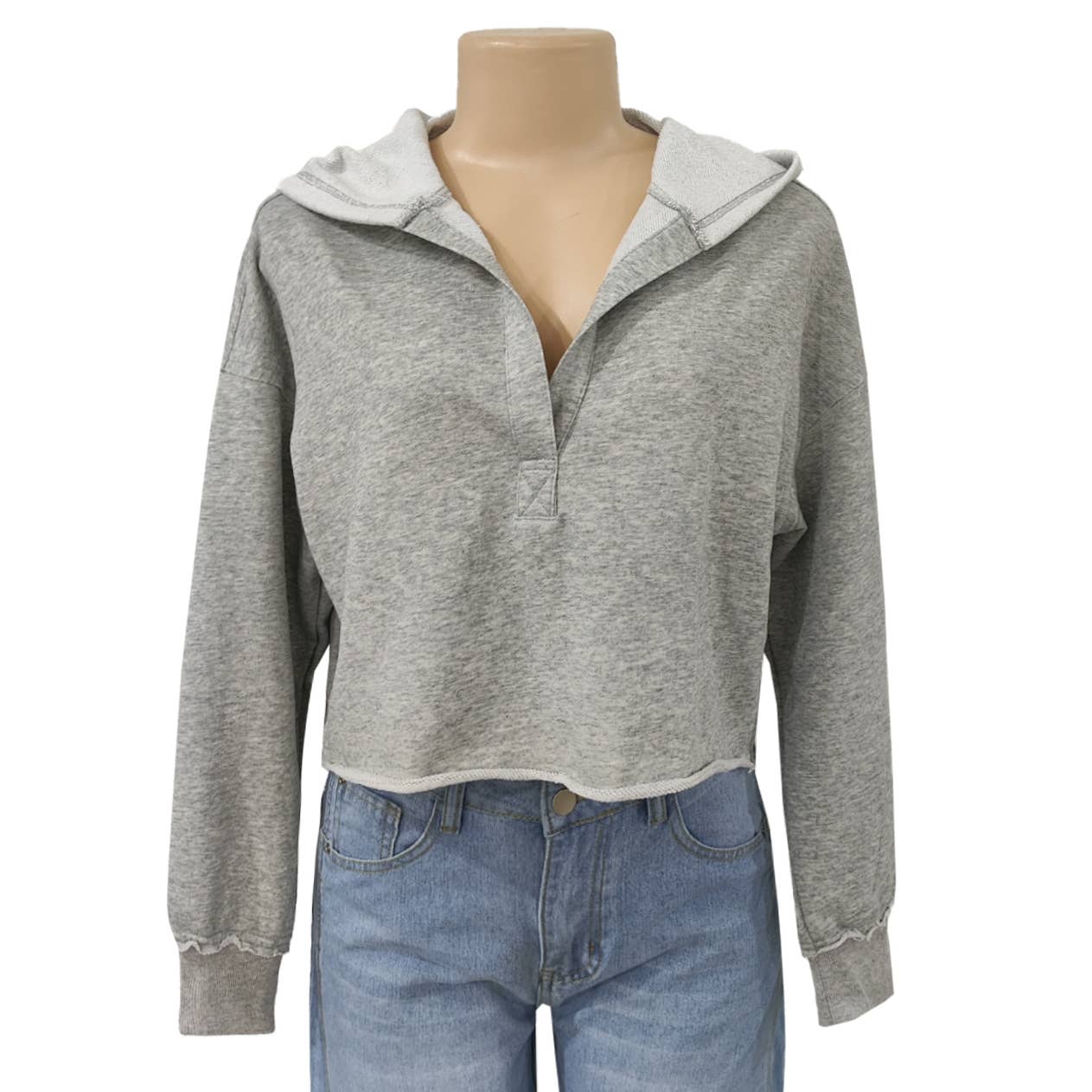 Rosa Clothing - Wholesale Sweatshirt - Women's - Balloon Sleeves Lines Trendy Hoodie Sweatshirt0