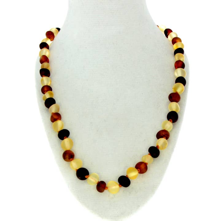 SilverAmber Jewellery - Wholesale Beaded/Pearl Necklace - Genuine Baltic Amber Unpolished Raw Baroque Beaded Necklace in various colours & sizes. All beads knotted in between.
