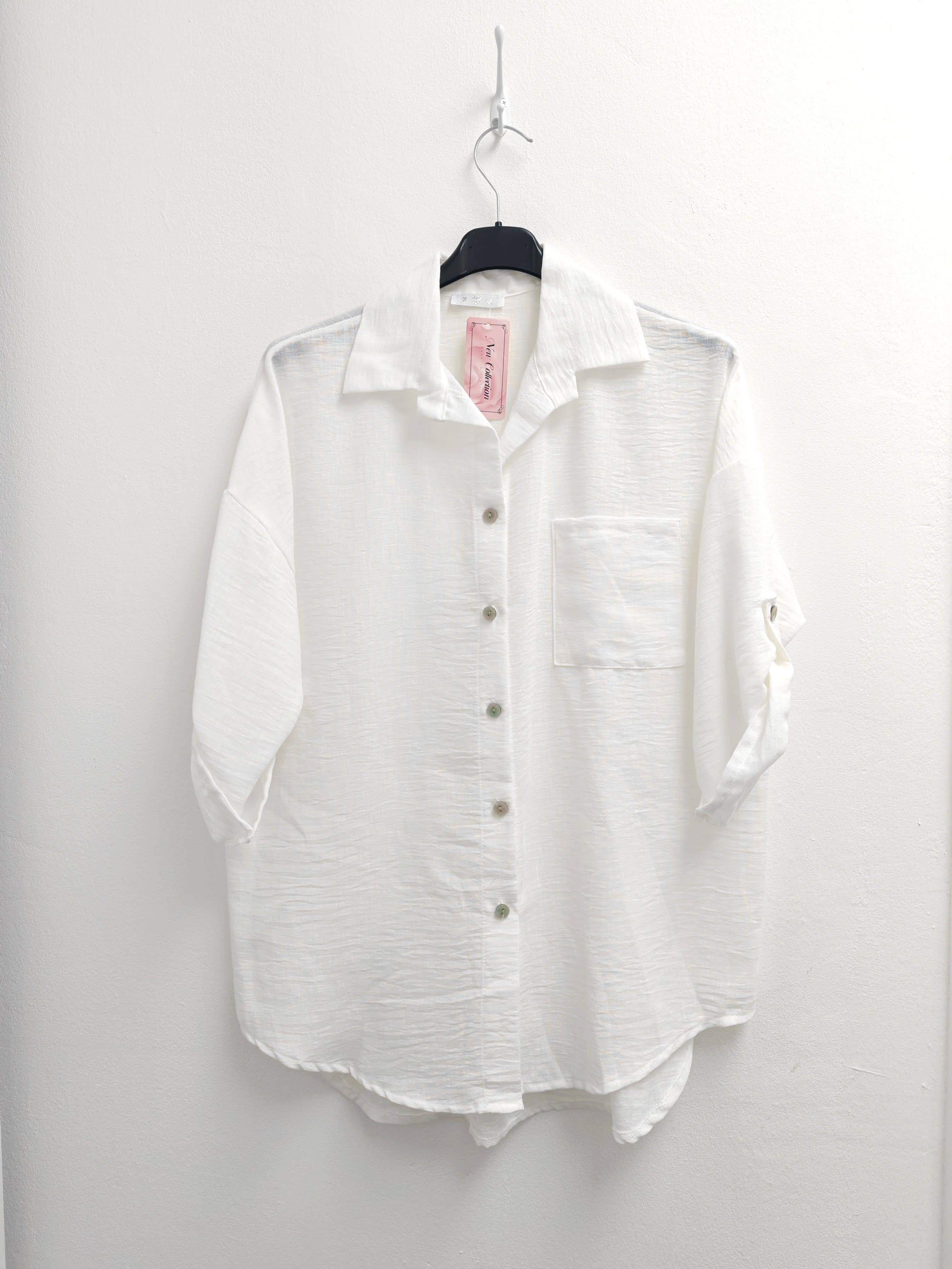 Superbia - Wholesale Button Down Shirt - Women's - Italian One Size Full Button Linen Shirt Blouse with Pocket17