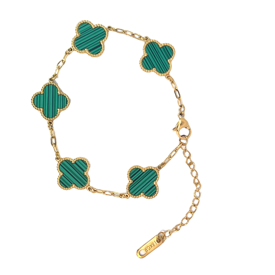 Byzantium Collection Ltd – wholesale Charm/dangle bracelet – Green Four Leaf Clover Double-Sided Bracelet,18K Gold Plated0