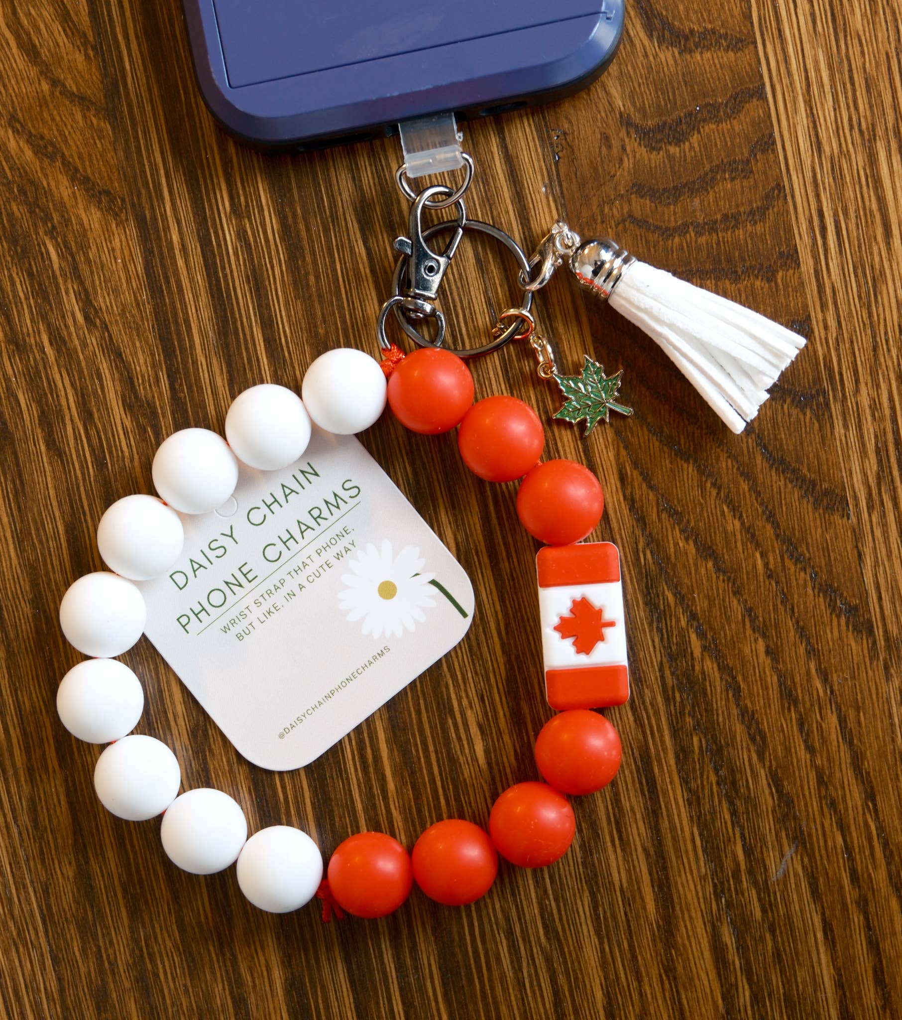 Daisy Chains Phone Charms – Engroshandel Rem til telefonetui – Silikoneperle Telefoncharme Armbånd: Canadisk Stolthed5