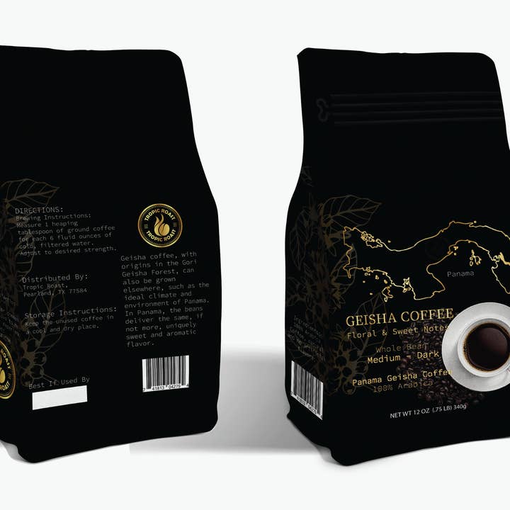 Panama Coffee 100% Arabica Medium-Dark, Whole Bean, Net WT 12 OZ (.75 LB) for wholesale by Tropic Roast